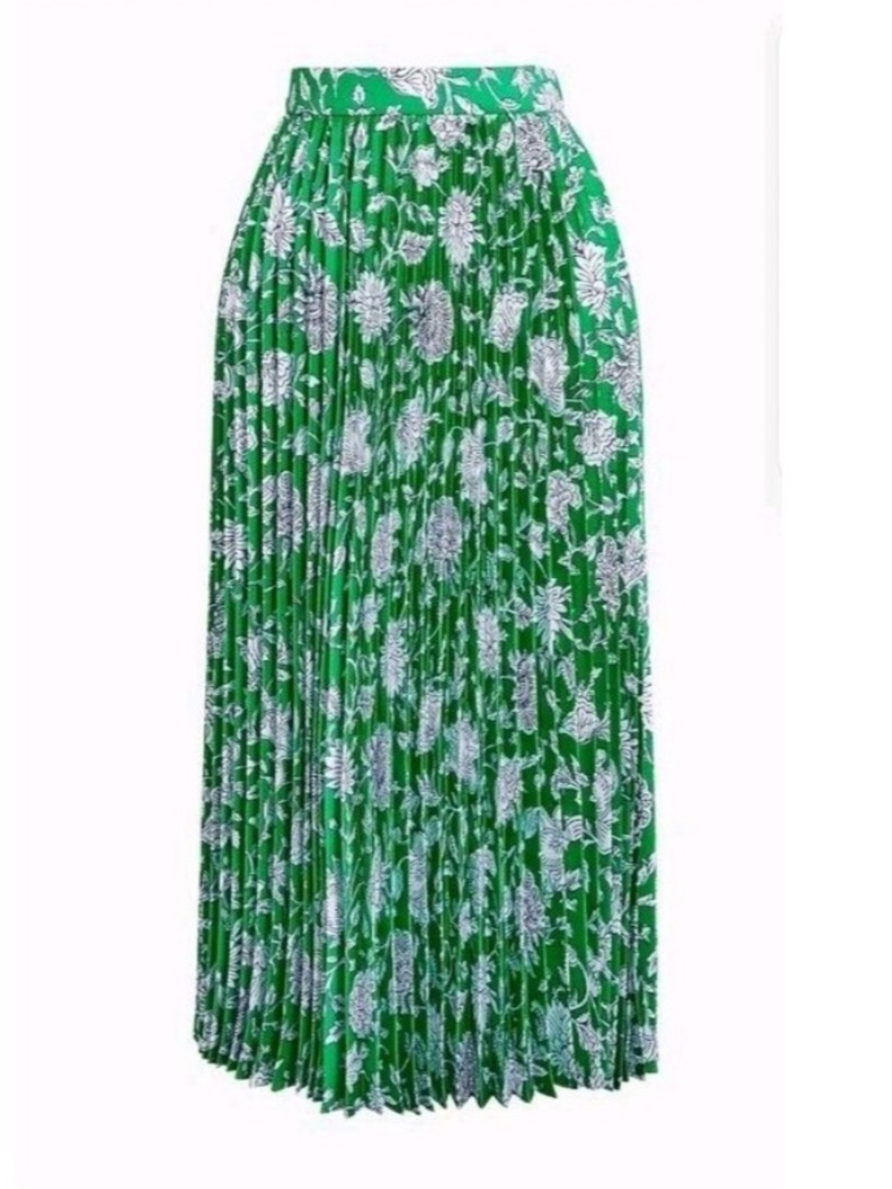 J. Crew Green Floral Pleated Midi Skirt
